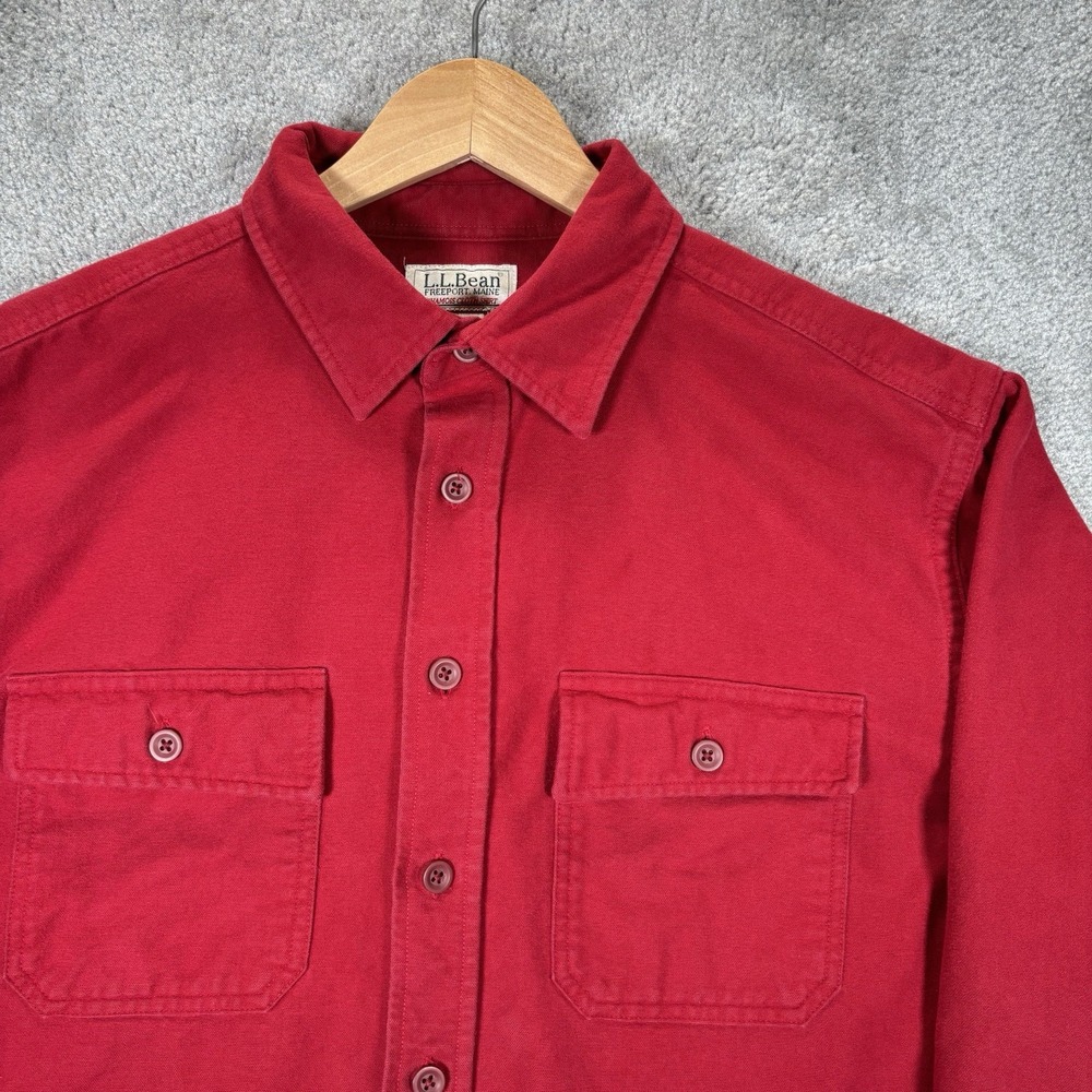 Vintage LL Bean Chamois Cloth Shirt Mens L Red Thick Cotton Flannel Button Up
